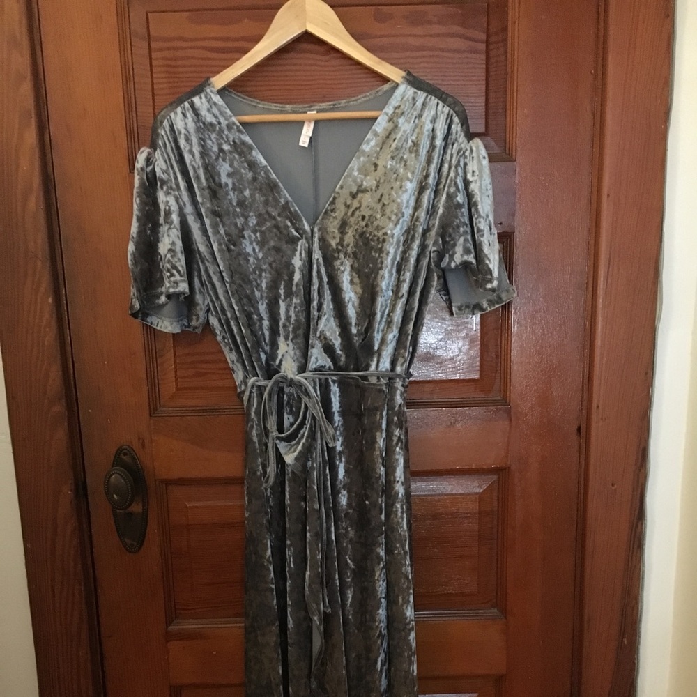 silver crushed velvet dress